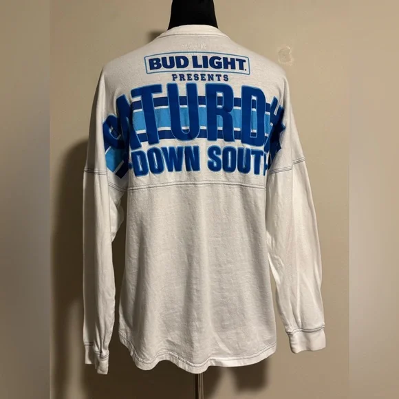 EUC Saturday Down South Blue & White Bud Light Graphic Long Sleeve size small - Picture 6 of 10